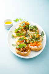 Healthy crostini with pumpkin and mushroom