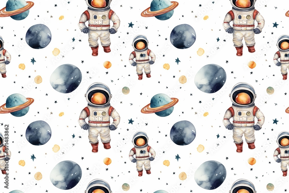 Canvas Prints seamless pattern of watercolor outer cosmos space with astronaut