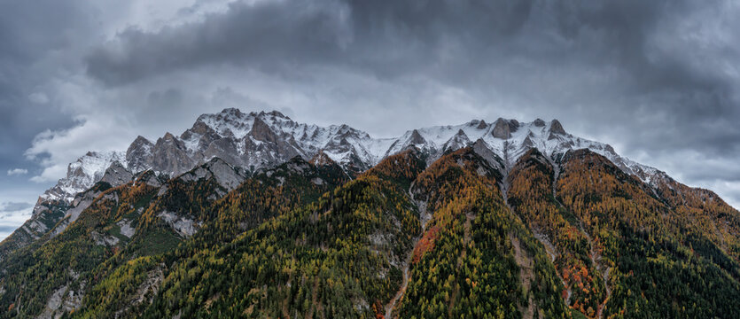 panorama view of the Calanda mountain massif in the Swiss Alps near Chur