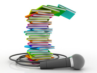 3d rendering students education book with mic