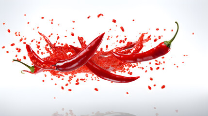 falling red chilli on white background, Red hot pepper