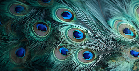 Fototapeta premium close up of peacock feather, peacock feather close up, peacock feather background, silver peacock feather