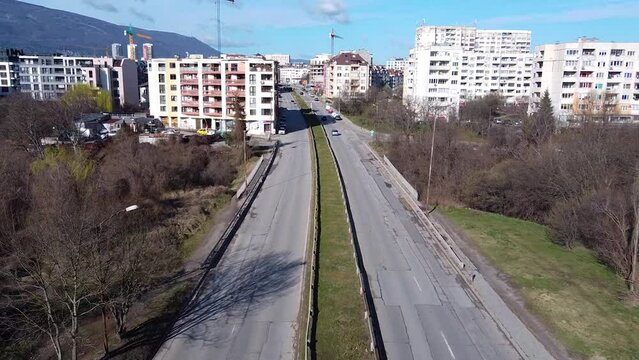 Drone flight over Boulevard Andrey Lyapchev in Sofia, Bulgaria
