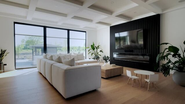 Modern interior in luxury house, houses, shot of real estate interior. Wide shot. Move camera