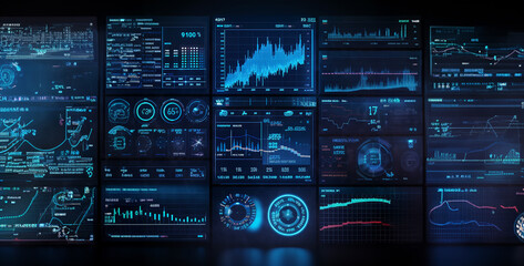 technology, financial and forex indicators and graphics in blue color