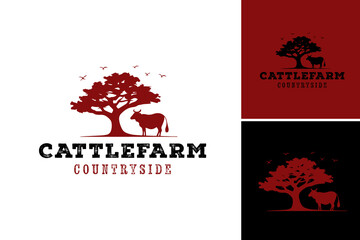 "cattle farm country side logo" is suitable for logos and branding related to cattle farms in rural areas.