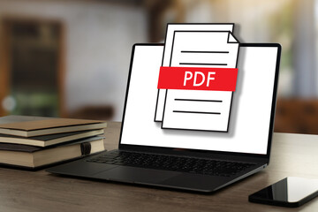 PDF button on screen Laptop computer converting process of document to another format Convert PDF...
