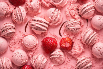strawberry ice cream scoops with strawberry