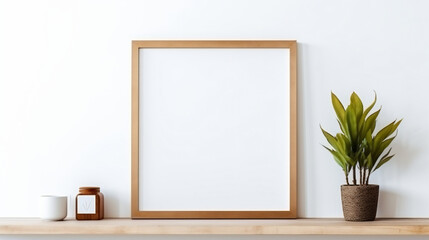 Mock up wood square frame with a variety of houseplant