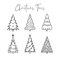 Hand drawn Christmas tree collection sketch