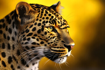 Leopard on a yellow background. Neural network AI generated art