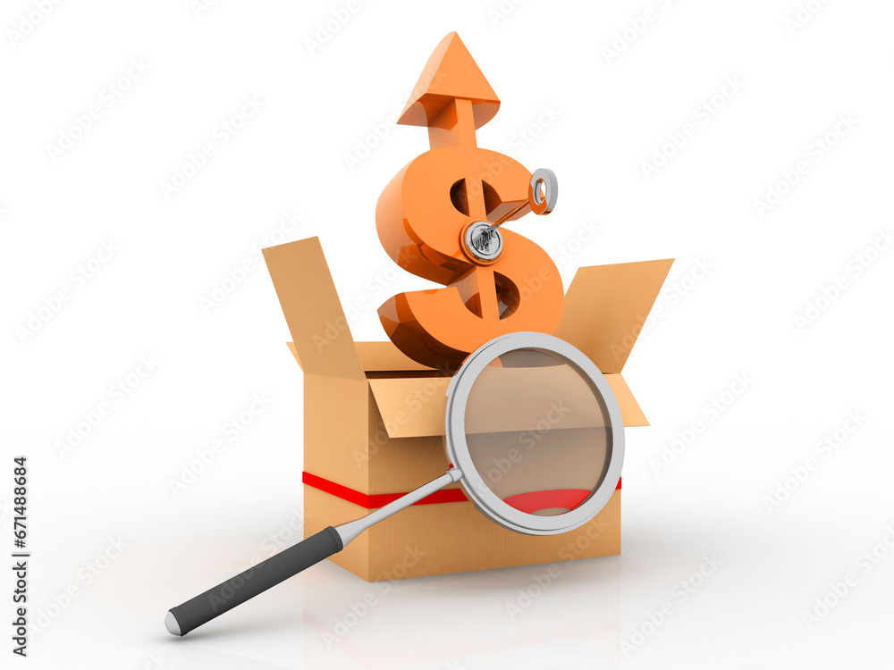 Poster 3d rendering dollar symbol with card box