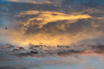 Avion de ligne dans le ciel au crépuscule