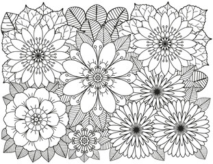 Coloring page for children and adults. Bouquet of flowers.