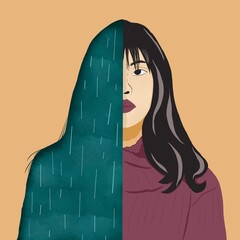 portrait of a woman with rain inside