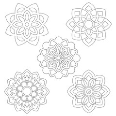 Set of hand drawn Floral Mandal outlines in the of style on white background