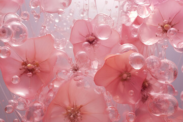 Fototapeta na wymiar Beautiful abstract background with water drops and flowers, pink tone. 