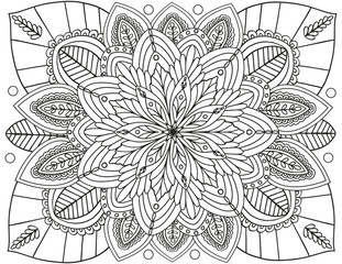 Coloring page for children and adults. Mandala made of floral elements.