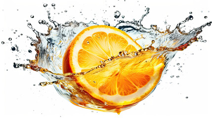 Lemons and lemons splashing into a clear water. - obrazy, fototapety, plakaty