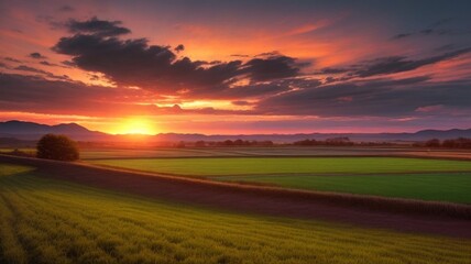 Naklejka na ściany i meble sunset over the field