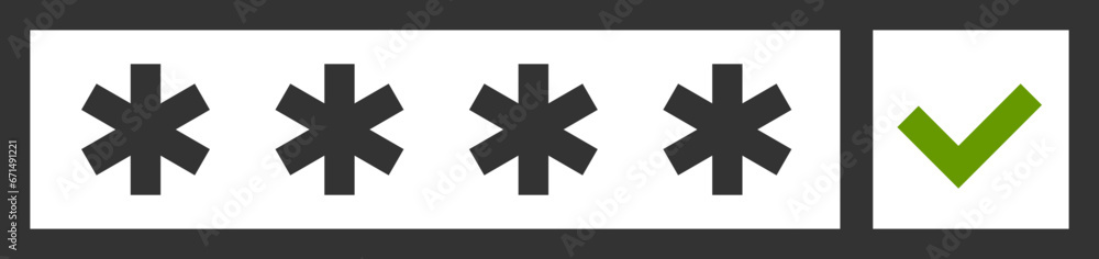 Poster show password icon. stars in block no visible and safe from watch vector symbol.