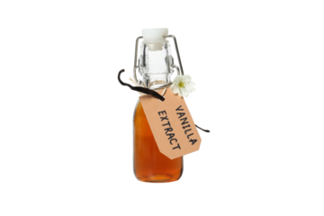 PNG,vanilla extract in a bottle, isolated on white background