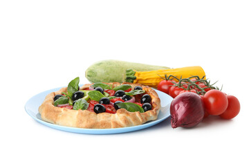 PNG, Vegetable galette and vegetables, isolated on white background