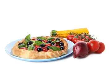 PNG, Vegetable galette and vegetables, isolated on white background