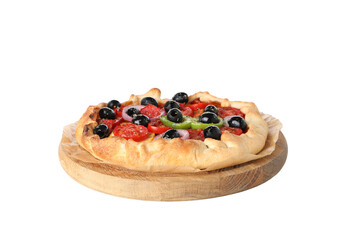 PNG, Vegetable galette on wooden stand, isolated on white background