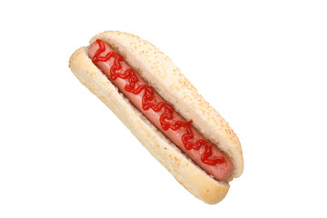 PNG, delicious hot dog with ketchup, isolated on white background
