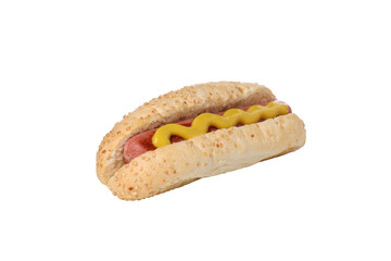 PNG,delicious hot dog with mustard, isolated on white background