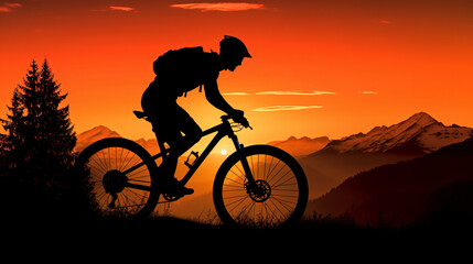 Mountain biker silhouette evening 2024 Fitness