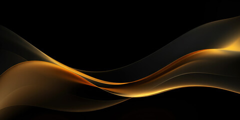 Abstract background with realistic golden and black wavy fluid shape. Interwined gold stripes. Generative AI