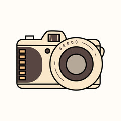 Cute minimalistic illustration of an old fashioned vintage camera isolated on a light background. Doodle cartoon element, retro colors.