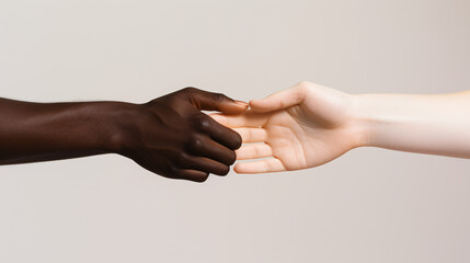 Multi ethnic hands of white woman and black man