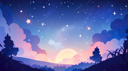 beautiful cute anime wallpaper artwork of a wonderful evening, sky full of stars