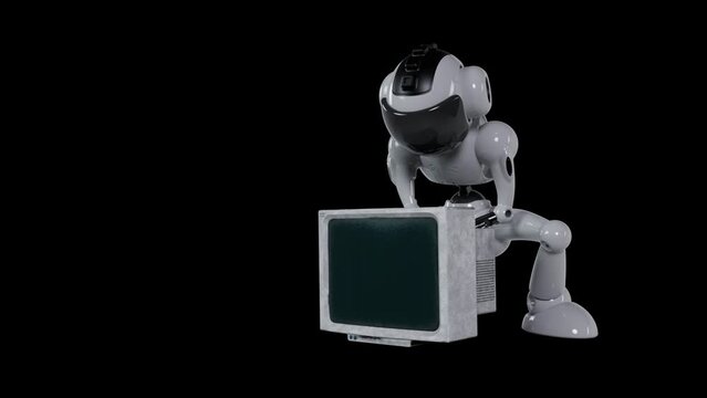 the robot disassembles the old PS computer