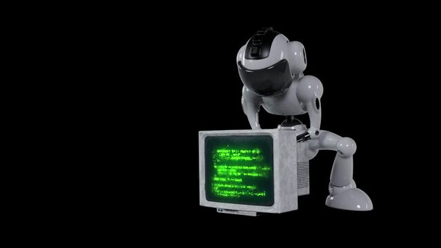 the robot disassembles the old PS computer