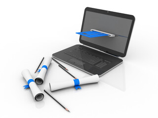 3d rendering  credit or debit card with laptop
