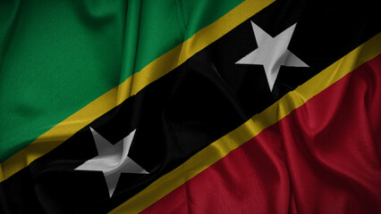 3d illustration flag of Saint Kitts and Nevis. Close up waving flag of Saint Kitts and Nevis.