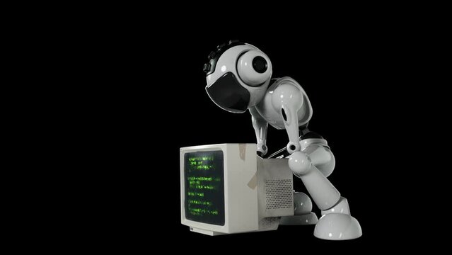 The robot is looking for useful components in an old PS computer