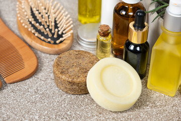 Solid shampoo and conditioner for hair. Natural eco-friendly organic cosmetics