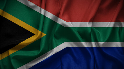 3d illustration flag of South Africa. Close up waving flag of South Africa.