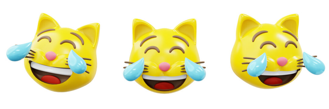 3D Emoticon cat face laughing out loud yellow emoji or smiley design concept