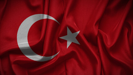 3d illustration flag of Turkey. Close up waving flag of Turkey.