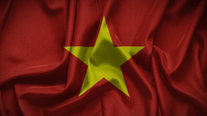 3d illustration flag of Vietnam. Close up waving flag of Vietnam.