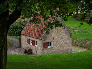 Fototapeta na wymiar Fortress city Bourtagne in the Netherlands litlle house used for ammunition
