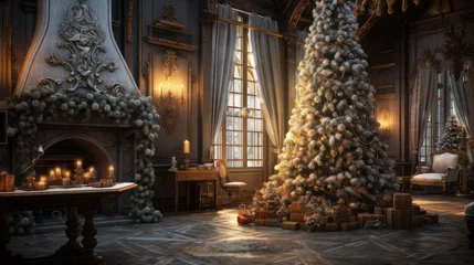Foto op Canvas Festive holiday scene with a beautifully decorated Christmas tree. © chien