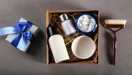 A Gift Set of Shaving Accessories and Cosmetics