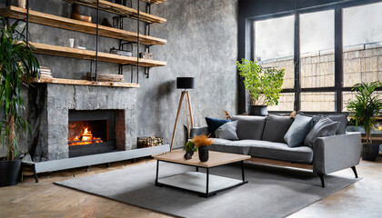 Fototapeta na wymiar Unveiling the Charm of a Scandinavian-Inspired Loft Living Room